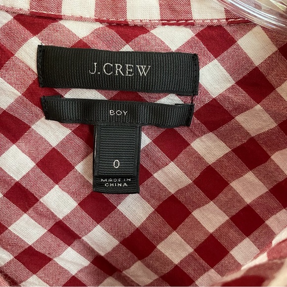 J. Crew Red Gingham "Boy" Shirt 0 - Picture 3 of 5